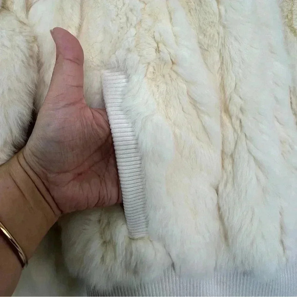 Bagatelle‎ Genuine Rabbit Fur Bomber Jacket Sz M Ivory - Picture 8 of 16